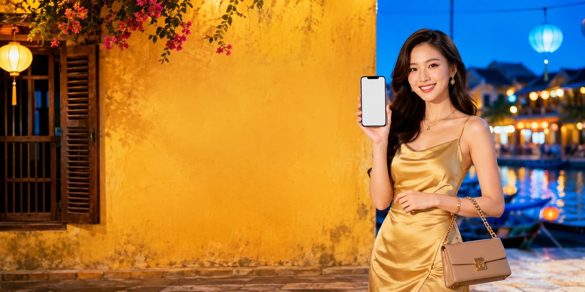 Người phụ nữ tại Hội An sử dụng điện thoại để đăng nhập vào nền tảng casino trực tuyến