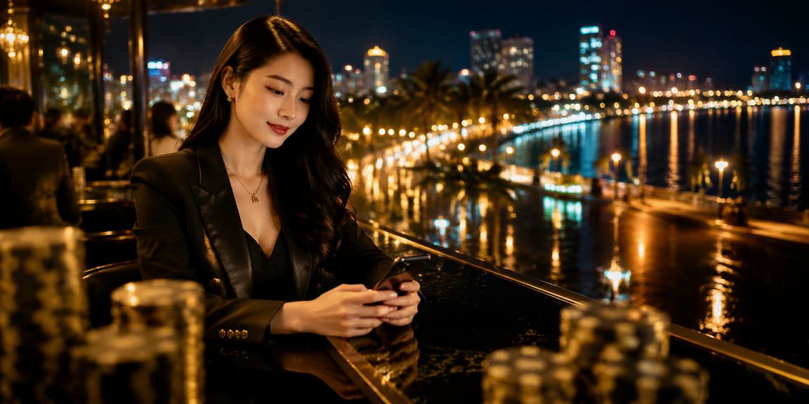 Người dùng Nha Trang kiểm tra kết quả xổ số và ưu đãi trên điện thoại tại bãi biển